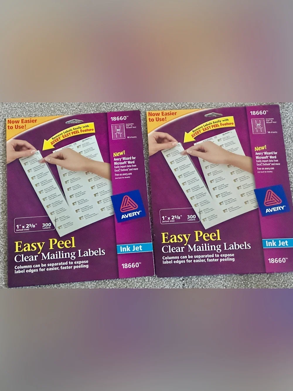 Lot of 2 Avery 18660 Clear Easy Peel Inkjet Address Labels NEW & SEALED